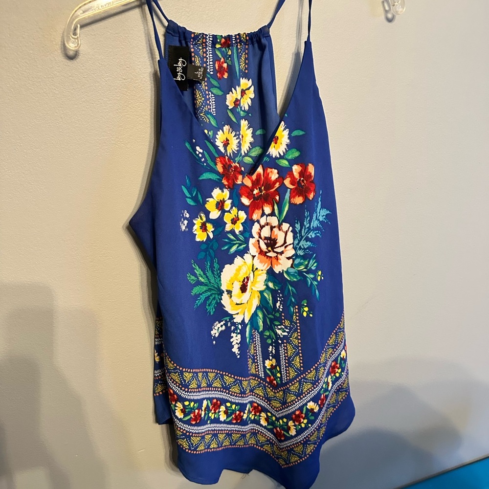 By & By Stylish Blue Floral Women's Top size Large